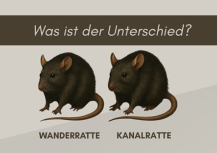 Symbolbild für den Blogbeitrag: Wanderratte vs. Kanalratte: Was ist der Unterschied? Es sind zwei gleiche Ratten abgebildet. Eine Kanalratte und eine Wanderratte.