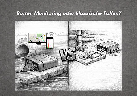 Symbolbild für den Blogbeitrag: Ratten Monitoring oder klassische Fallen? Vergleich moderner Rattenbekämpfung